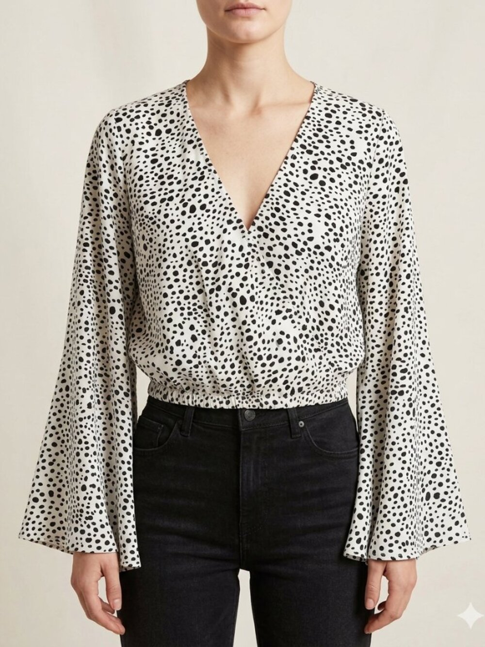 Boho Bell Sleeves Crop Top Cream white Elastic Waist Medium